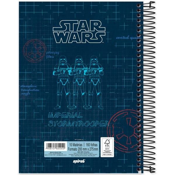 Caderno Universitário Capa Dura 10X1 160 Folhas Star Wars Spiral - PT 1 UN