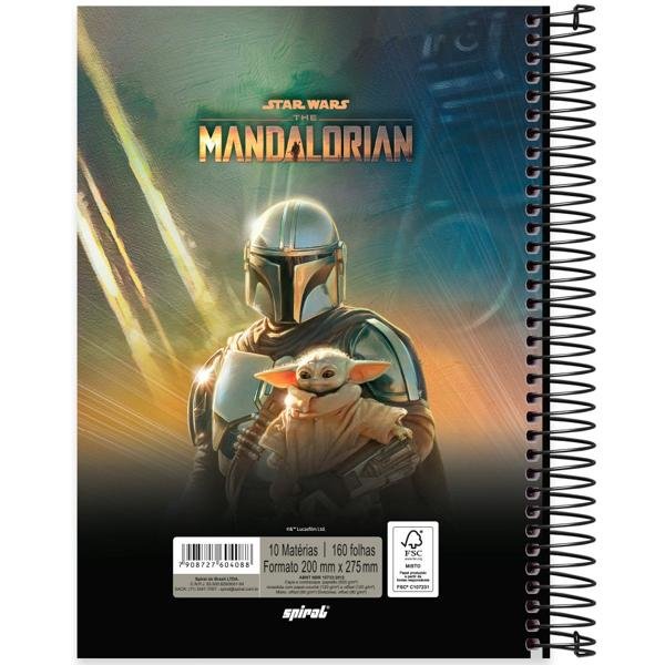 Caderno Universitário Capa Dura 10X1 160 Folhas The Mandalorian - Star Wars Spiral - PT 1 UN