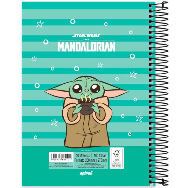 Caderno Universitário Capa Dura 10X1 160 Folhas The Mandalorian - Star Wars Spiral - PT 1 UN