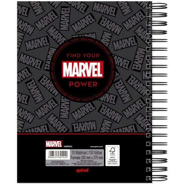 Caderno Universitário Capa Dura 10X1 150 Folhas Marvel Red Brick Spiral - PT 1 UN
