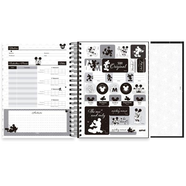 Caderno Universitário Capa Dura 10X1 150 Folhas Disney Mickey PB Spiral - PT 1 UN