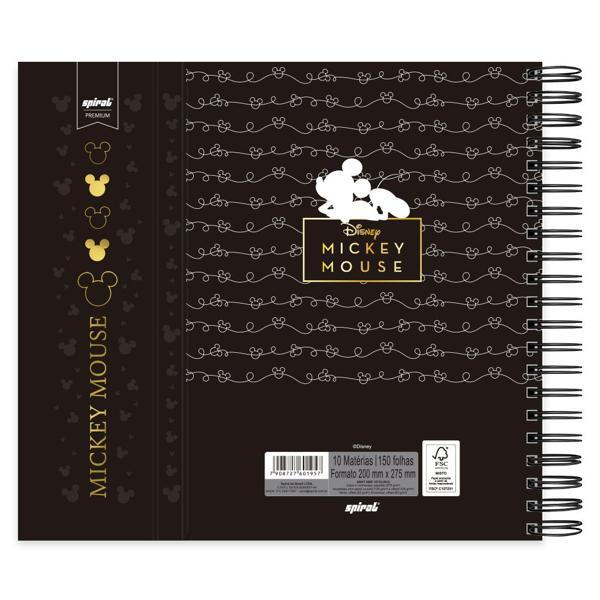 Caderno Universitário Capa Dura com Ímã 10X1 150 Folhas Mickey Disney PB Spiral - PT 1 UN