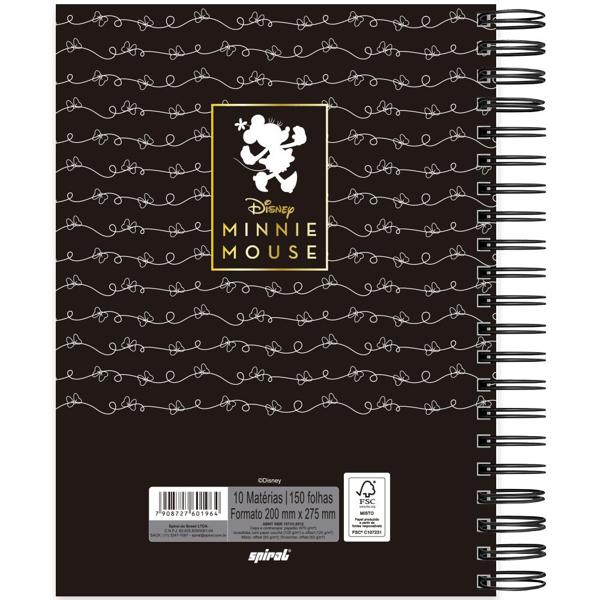 Caderno Universitário Capa Dura com Ímã 10X1 150 Folhas Minnie Disney PB Spiral - PT 1 UN