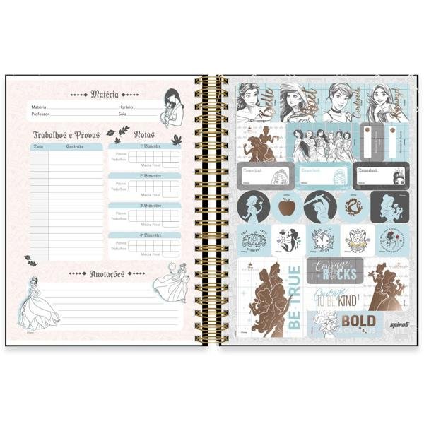Caderno Universitário Capa Dura 10X1 150 Folhas Disney Princesas Spiral - PT 1 UN