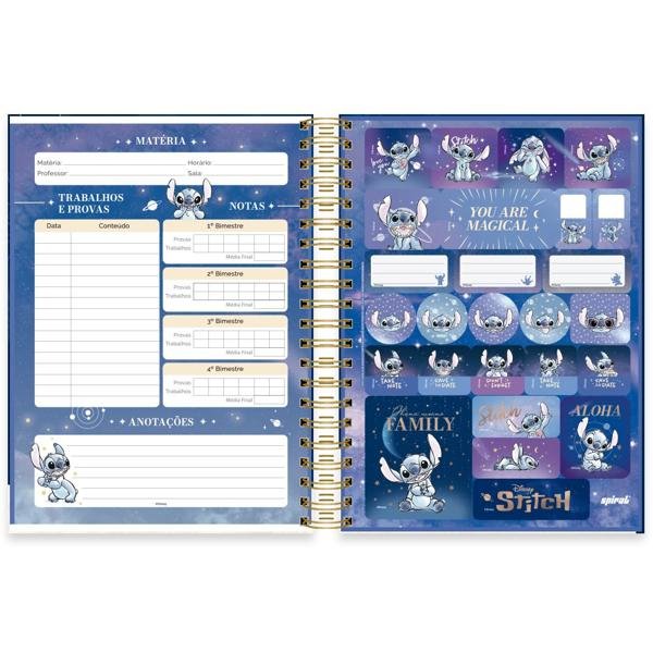 Caderno Universitário Capa Dura 10X1 150 Folhas Disney Stitch Spiral - PT 1 UN