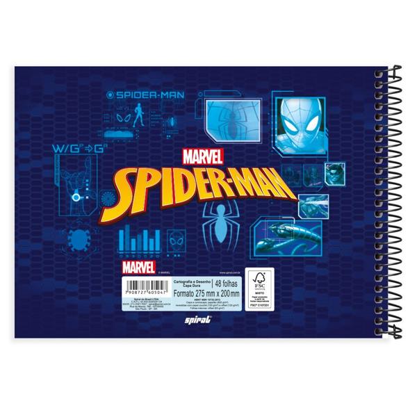 Caderno Cartografia e Desenho Capa Dura 48 Folhas Homem Aranha Spiderman Marvel Spiral - PT 1 UN