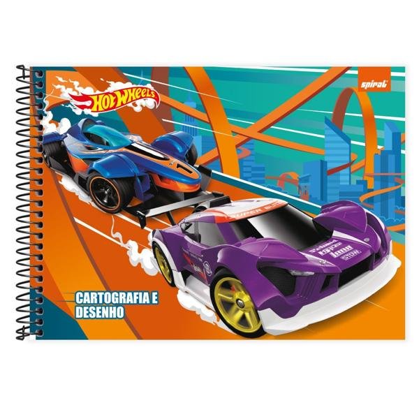 Caderno Cartografia e Desenho Capa Dura 48 Folhas Hot Wheels Mattel Spiral - PT 1 UN