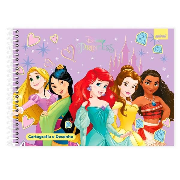Caderno Cartografia e Desenho Capa Dura 48 Folhas Disney Princesas Spiral - PT 1 UN