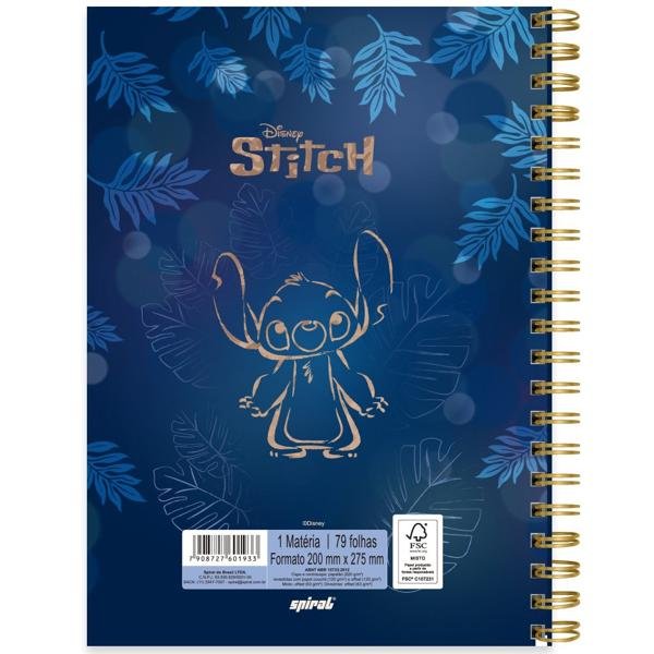 Caderno Universitário Capa Dura 1X1 79 Folhas Disney Stitch Spiral - PT 1 UN