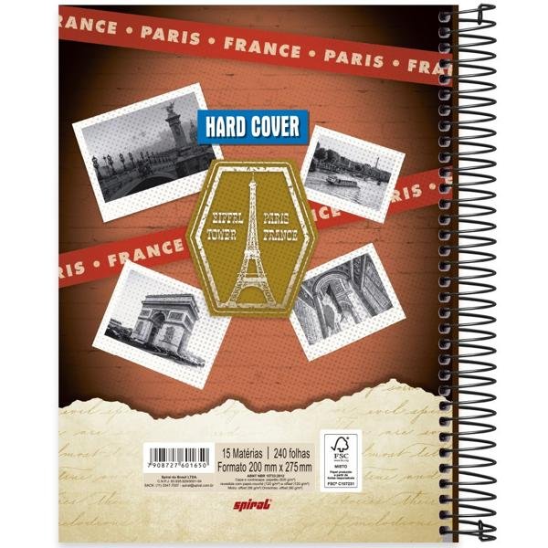 Caderno Universitário Capa Dura 15X1 240 Folhas Hard Cover Paris Spiral - PT 1 UN