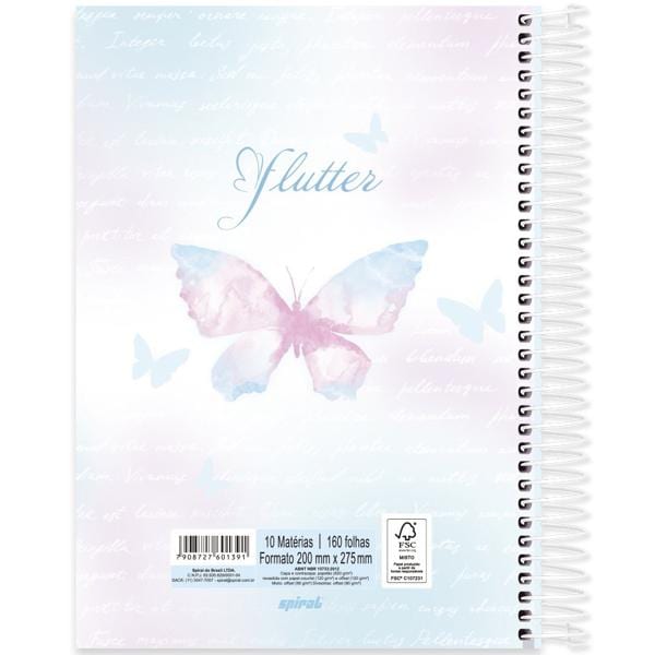 Caderno Universitário Capa Dura 10X1 160 Folhas Flutter Borboletas Spiral - PT 1 UN