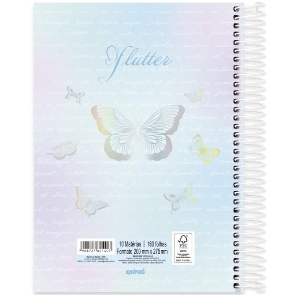 Caderno Universitário Capa Dura 10X1 160 Folhas Flutter Borboletas Spiral - PT 1 UN