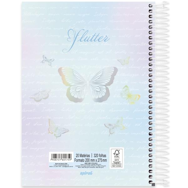 Caderno Universitário Capa Dura 20X1 320 Folhas Flutter Borboletas Spiral - PT 1 UN