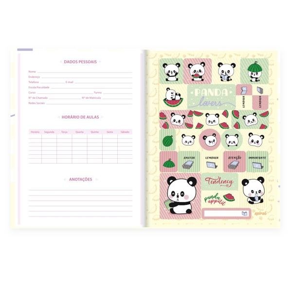Caderno Universitário Capa Dura Brochura Costurado 80 Folhas, Tendency Panda Spiral - PT 1 UN