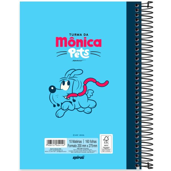 Caderno Universitário Capa Dura 10X1 160 Folhas Turma da Mônica Pets Bidu Spiral - PT 1 UN