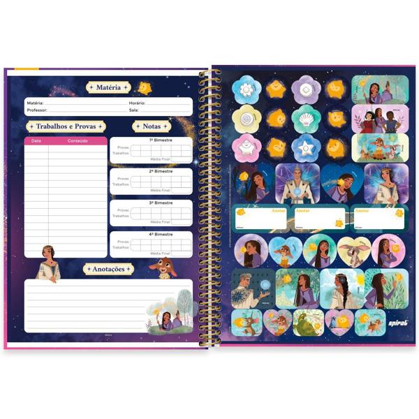 Caderno Universitário Capa Dura 1X1 80 Folhas Disney Wish Spiral - PT 1 UN