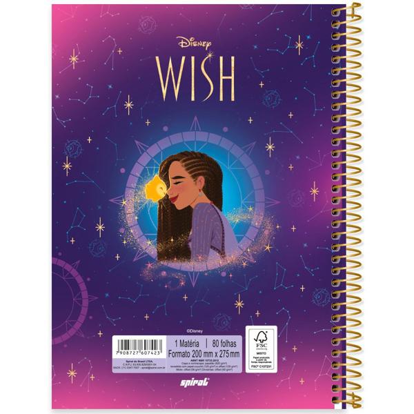 Caderno Universitário Capa Dura 1X1 80 Folhas Disney Wish Spiral - PT 1 UN