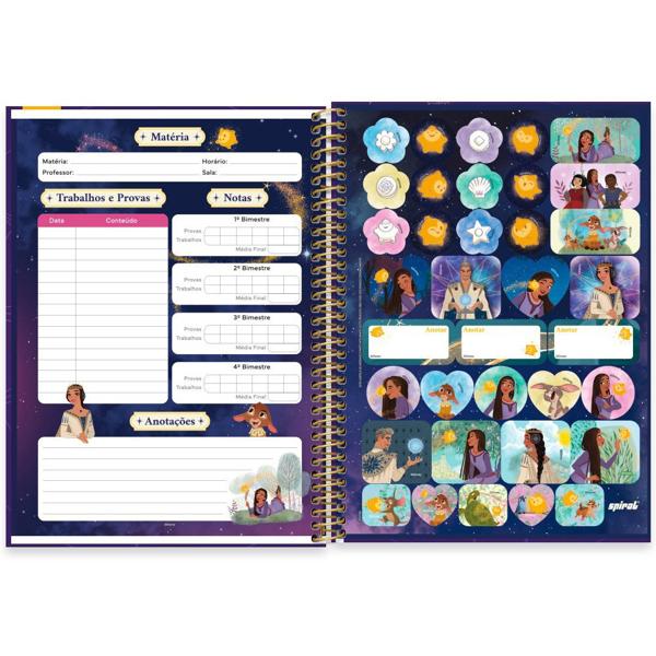 Caderno Universitário Capa Dura 1X1 80 Folhas Disney Wish Spiral - PT 1 UN