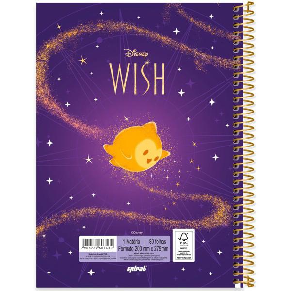 Caderno Universitário Capa Dura 1X1 80 Folhas Disney Wish Spiral - PT 1 UN