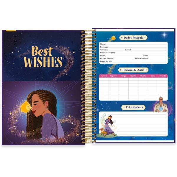 Caderno Universitário Capa Dura 10X1 160 Folhas Disney Wish Spiral - PT 1 UN