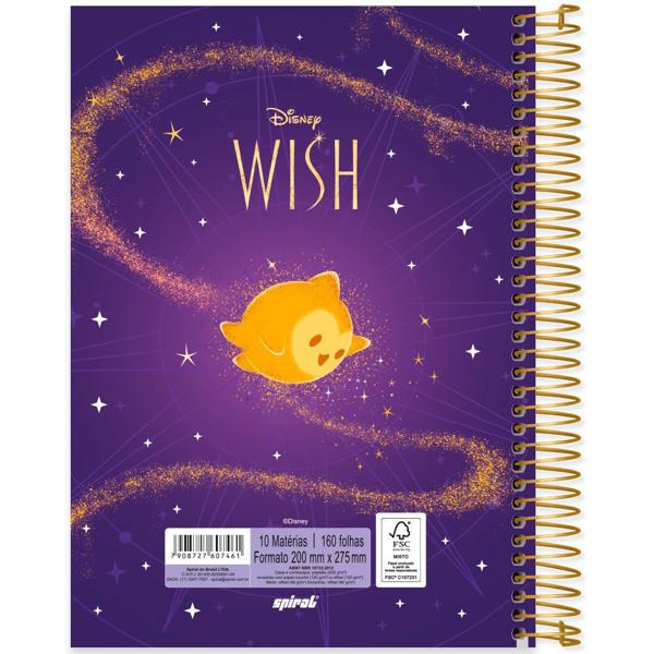 Caderno Universitário Capa Dura 10X1 160 Folhas Disney Wish Spiral - PT 1 UN