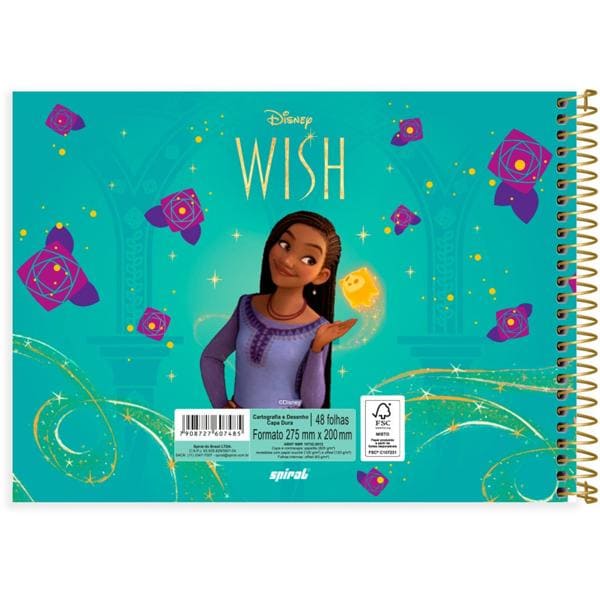 Caderno Cartografia e Desenho Capa Dura 48 Folhas Disney Wish Spiral - PT 1 UN