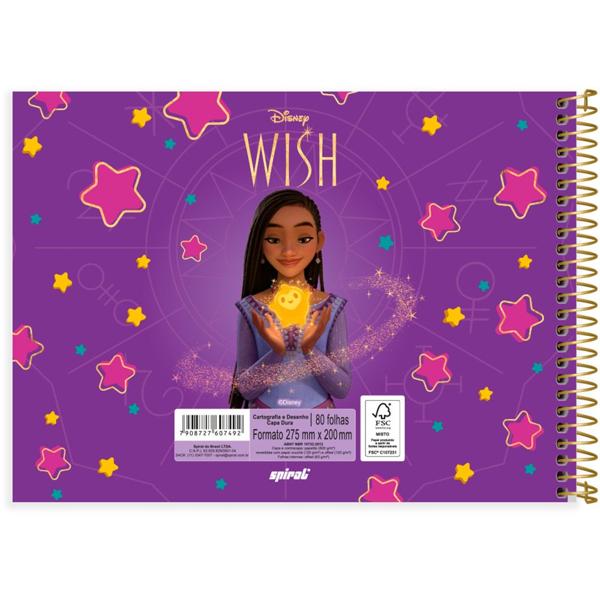 Caderno Cartografia e Desenho Capa Dura 80 Folhas Disney Wish Spiral - PT 1 UN