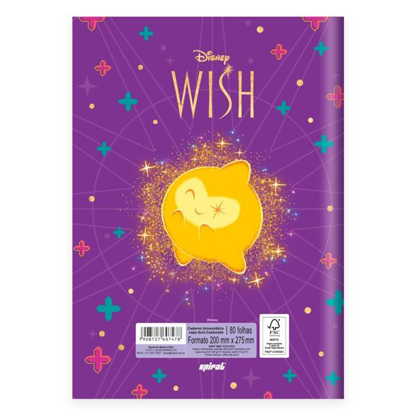 Caderno Universitário Capa Dura Brochura Costurado 80 Folhas, Disney Wish Spiral - PT 1 UN