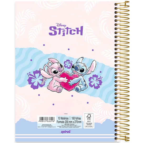 Caderno Universitário Capa Dura, 10 x 1, 160 Folhas, Stitch, 2636218, Spiral Ds - PT 1 UN