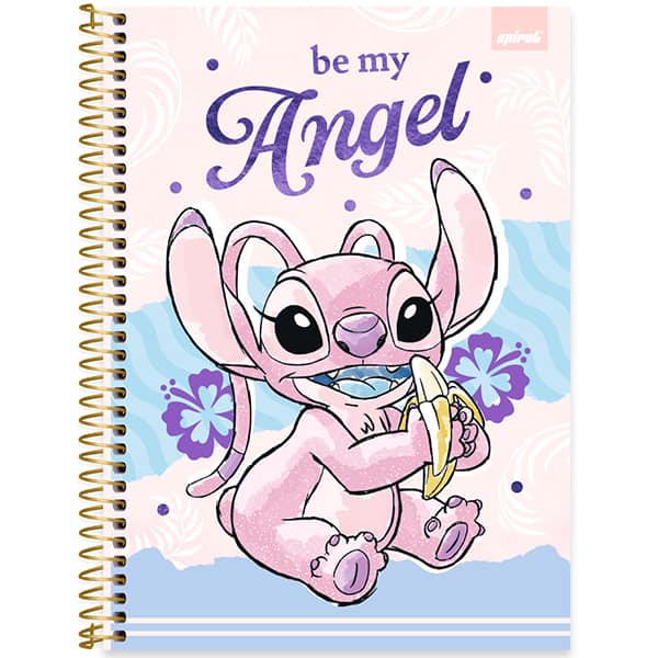 Caderno Universitário Capa Dura, 1 x 1, 80 Folhas, Stitch / Angel, 2636201, Spiral Ds - PT 1 UN