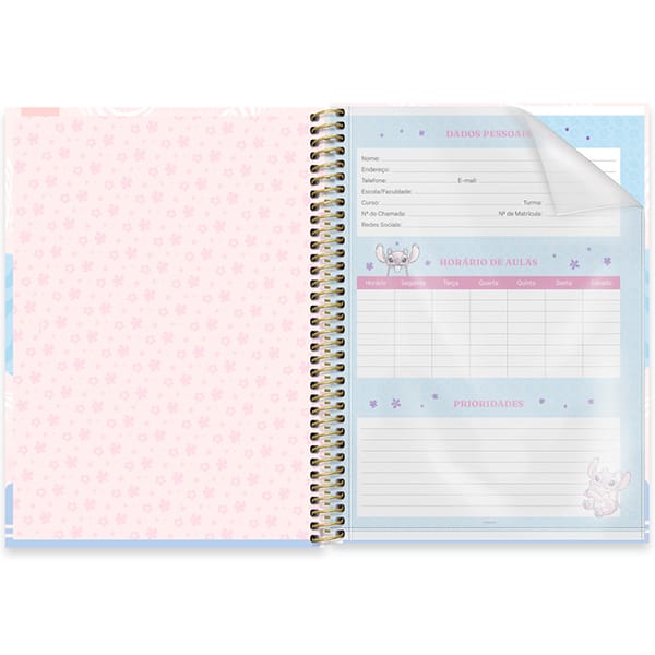 Caderno Universitário Capa Dura, 1 x 1, 80 Folhas, Stitch / Angel, 2636201, Spiral Ds - PT 1 UN