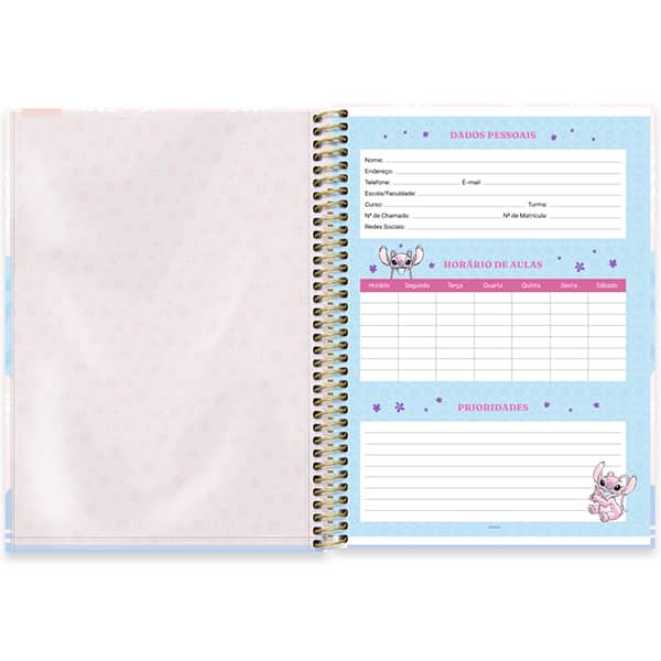 Caderno Universitário Capa Dura, 1 x 1, 80 Folhas, Stitch / Angel, 2636201, Spiral Ds - PT 1 UN