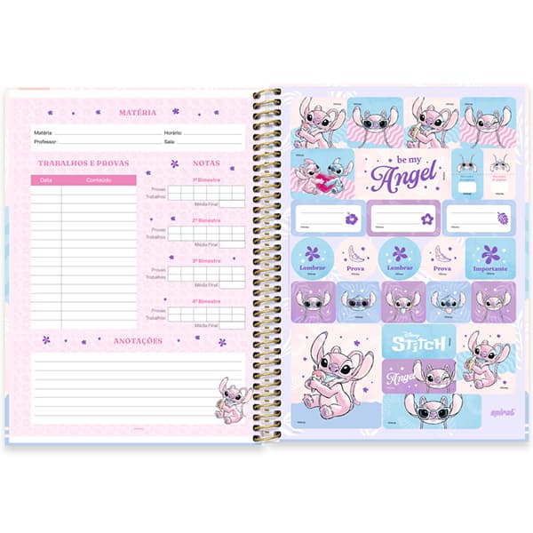 Caderno Universitário Capa Dura, 1 x 1, 80 Folhas, Stitch / Angel, 2636201, Spiral Ds - PT 1 UN