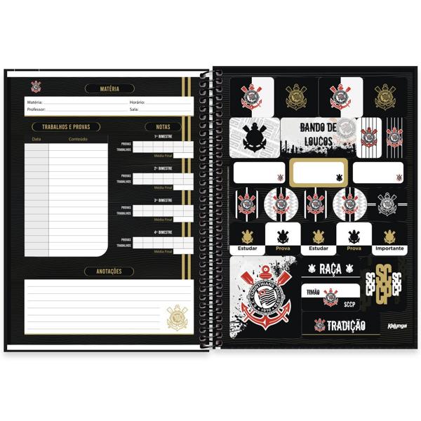 Caderno Universitário Capa Dura 1X1 80 Folhas Corinthians Spiral - PT 1 UN