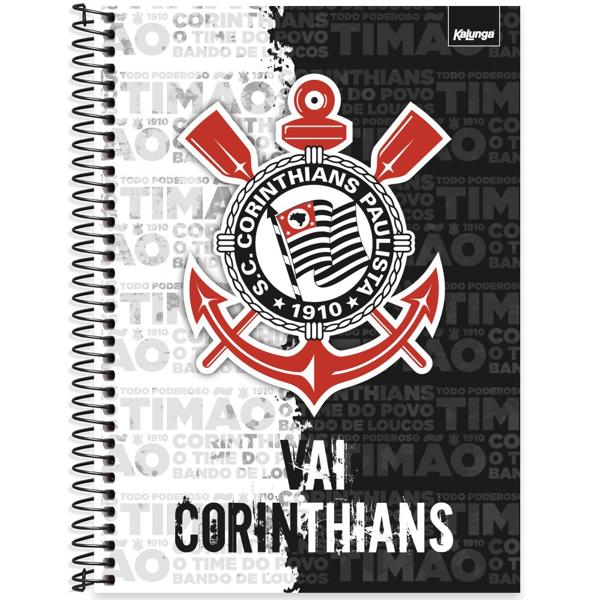 Caderno Universitário Capa Dura 1X1 80 Folhas Corinthians Spiral - PT 1 UN