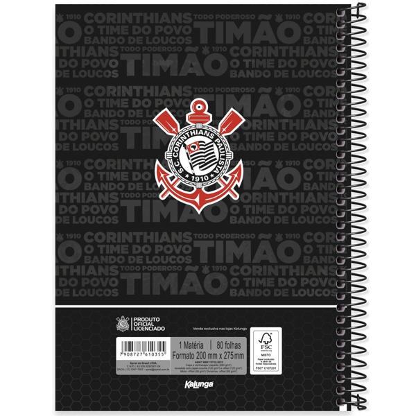 Caderno Universitário Capa Dura 1X1 80 Folhas Corinthians Spiral - PT 1 UN