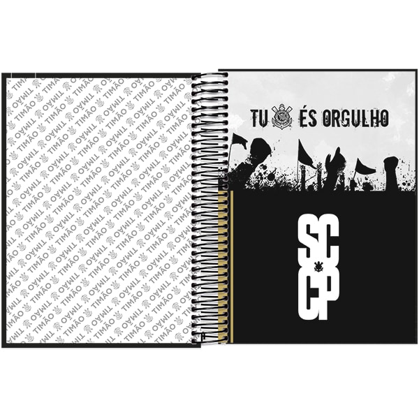 Caderno Universitário Capa Dura 10X1 160 Folhas Corinthians Spiral - PT 1 UN