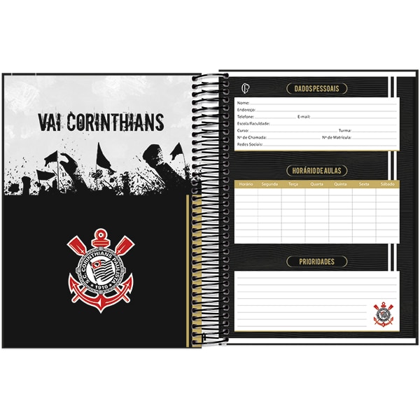 Caderno Universitário Capa Dura 10X1 160 Folhas Corinthians Spiral - PT 1 UN