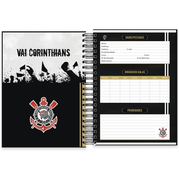 Caderno Universitário Capa Dura 10X1 150 Folhas Corinthians Spiral - PT 1 UN