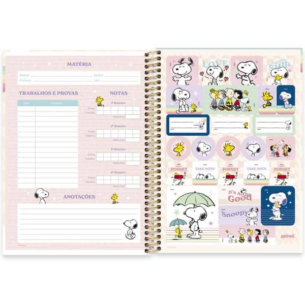 Caderno Universitário Capa Dura, 1 x 1, 80 Folhas, Snoopy, 2515213, Spiral Sno - PT 1 UN