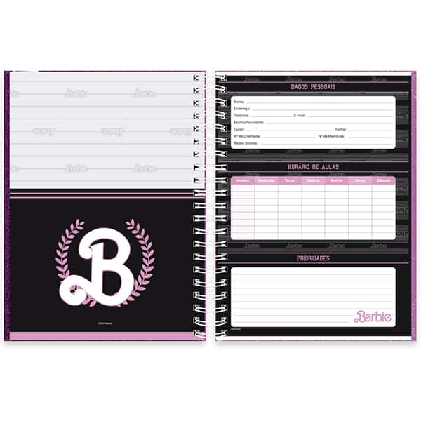 Caderno Universitário Capa Dura, 10 x 1, 150 Folhas, Barbie Premium, 2515480, Spiral Brb - PT 1 UN