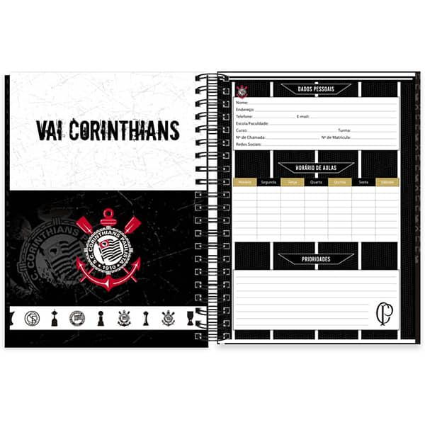 Caderno Universitário Capa Dura, 10 x 1, 150 Folhas, Corinthians, PP 2523799 Spiral Sccp- PT 1 UN