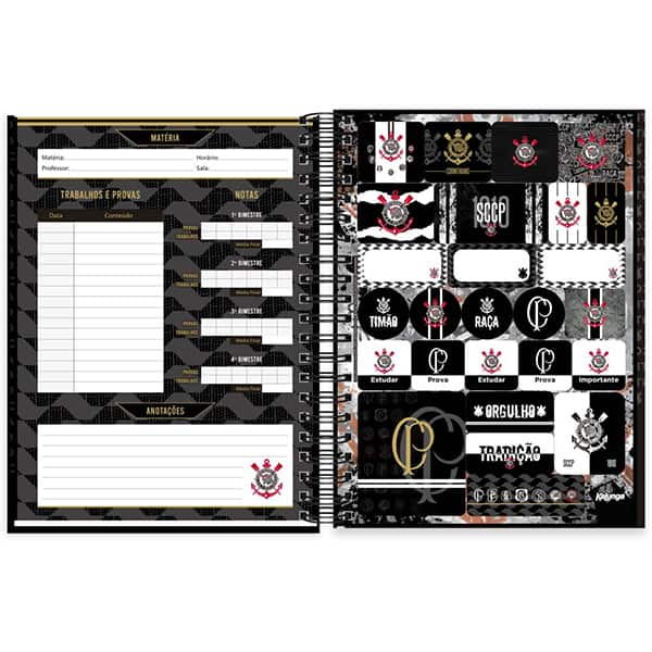 Caderno Universitário Capa Dura, 10 x 1, 150 Folhas, Corinthians, PP 2523799 Spiral Sccp- PT 1 UN