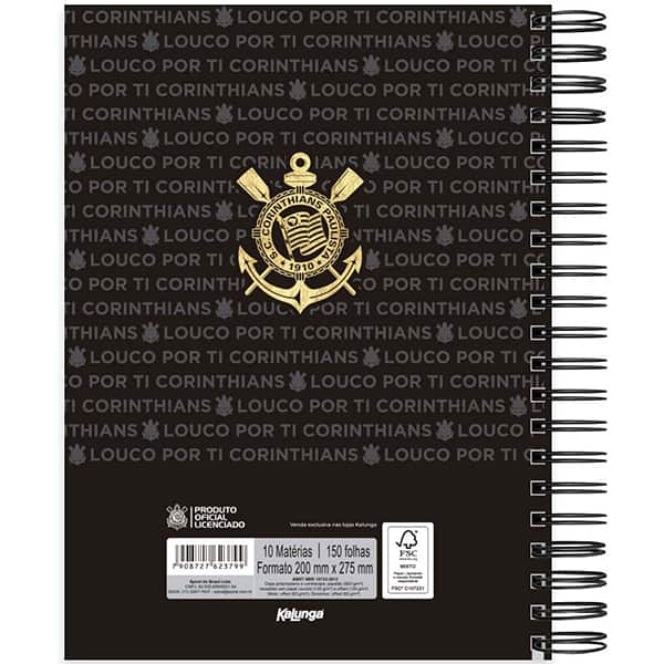 Caderno Universitário Capa Dura, 10 x 1, 150 Folhas, Corinthians, PP 2523799 Spiral Sccp- PT 1 UN