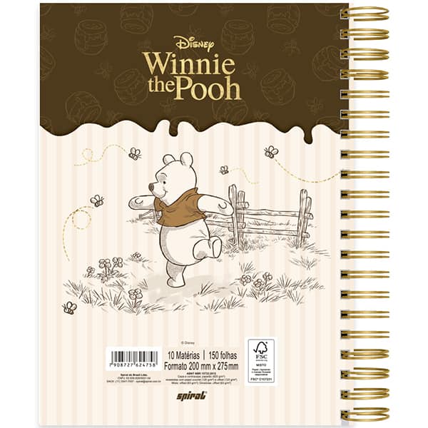 Caderno Universitário Capa Dura, 10 x 1, 150 Folhas, Pooh Disney Premium, 2524758, Spiral Pooh - PT 1 UN