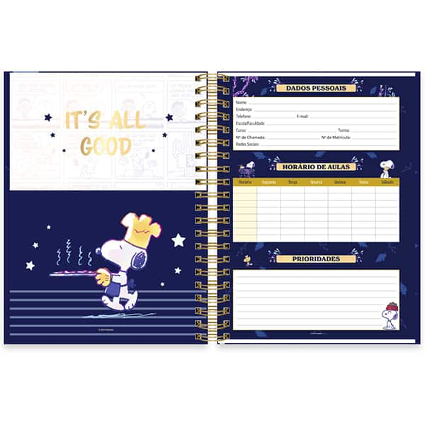 Caderno Universitário Capa Dura, 10 x 1, 150 Folhas, Snoopy Premium, 2515268, Spiral Sno - PT 1 UN