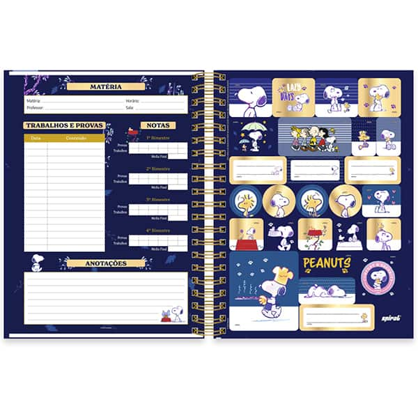 Caderno Universitário Capa Dura, 10 x 1, 150 Folhas, Snoopy Premium, 2515268, Spiral Sno - PT 1 UN