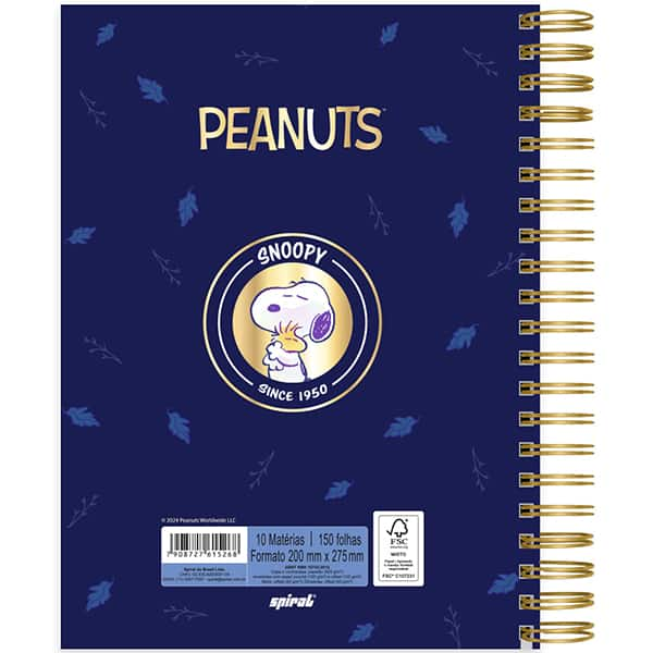 Caderno Universitário Capa Dura, 10 x 1, 150 Folhas, Snoopy Premium, 2515268, Spiral Sno - PT 1 UN