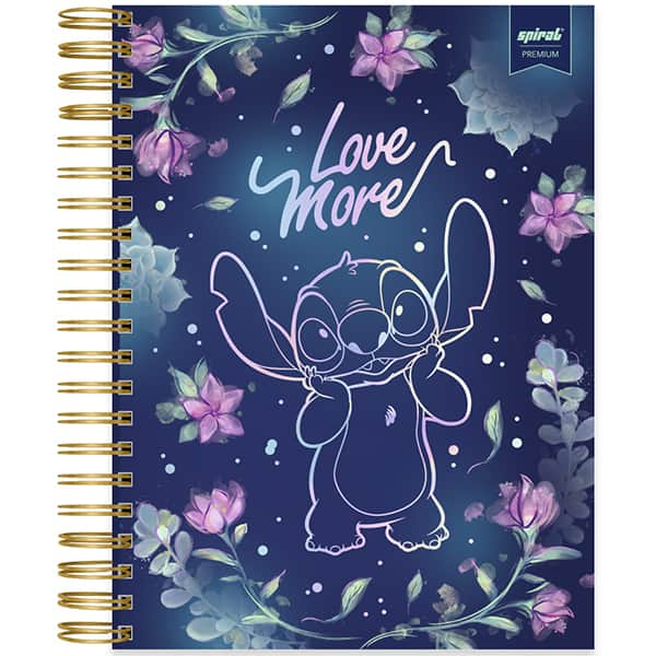 Caderno Universitário Capa Dura 10x1 150 Folhas Stitch Disney Premium Spiral - PT 1 UN