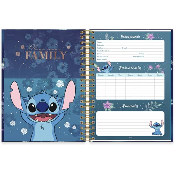 Caderno Universitário Capa Dura 10x1 150 Folhas Stitch Disney Premium Spiral - PT 1 UN